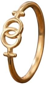 Interlocking Female Symbol Ring Minimalist LGBTQ Pride Jewelry Dainty Lesbian Ring Woman Empowerment Gift (US 7.5, Yellow Gold Plated Sterling Silver)