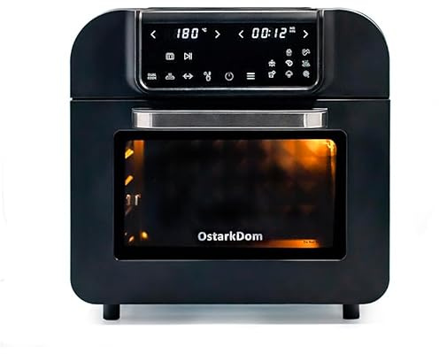 OStarkDom Horno Freidora de Aire 16L, 1500W, Pantalla Táctil, 9 Menús de Cocina, Cocción Dual, Hasta 230°C, Libre de BPA/PFOA, Negro