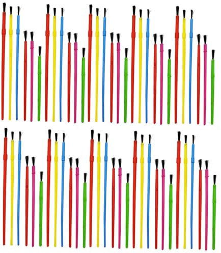 HONITANO Pinceaux de Peinture Plastique 100 Pièces pour Dessin et Peinture de Précision, Tailles Variées, Couleurs Aléatoires, pour Garçon et Filles et Loisirs Créatifs Couleur Aléatoire