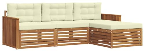 vidaXL Outdoor-Sofagarnitur mit Kissen 4 pcs Natur und Creme, Gartenlounge-Set, modernes Ecksofa für draußen, langlebige Möbel für Bequeme Terrassenplätze