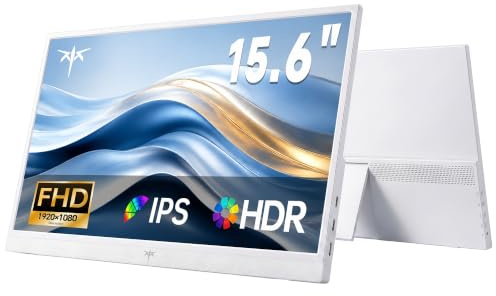 KTC Écran Portable 15,6 1920x1080 FHD IPS, USB-C & Mini HDMI Écran Externe, HDR10, Moniteur de Jeu Ultra-Fin Portable avec Support & Haut-parleurs, pour Laptop/PC/Mac/PS3/PS4/PS5/Xbox, Blanc