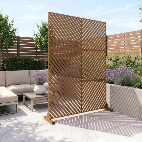 casa.pro Trennwand Kekan Raumteiler 180 x 120 cm Sichtschutz Outdoor Indoor Raumtrenner Terrasse Balkon verzinkter Stahl Paravent Braun