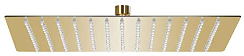 Kaloriko Doccetta a pioggia in acciaio inox, quadrata, 25 x 25 cm, oro, con 168 ugelli in silicone, per sistema doccia, risparmio idrico, tipi di getti massaggianti, funzione anticalcare, adatto per