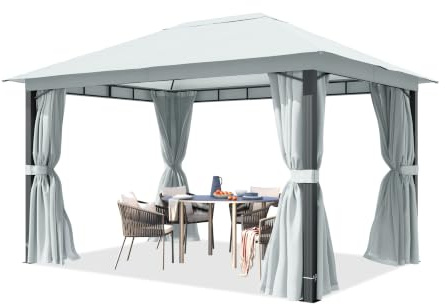 TOOLPORT Gartenpavillon 3x4 m, Alu-Pfosten, Dachplane ca. 220 g/m², grau | mit Seitenteilen und Moskitonetzen - 100% wasserdicht - breite 9x9 cm Vierkant-Pfosten - einfacher Aufbau dank Klicksystem