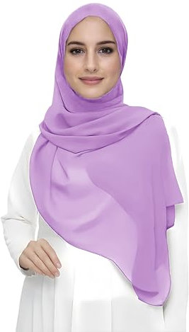 Lina & Lily Sciarpa Hijab da Donna Musulmano, Tessuto Chiffon Leggero e Fluido (Lavanda)