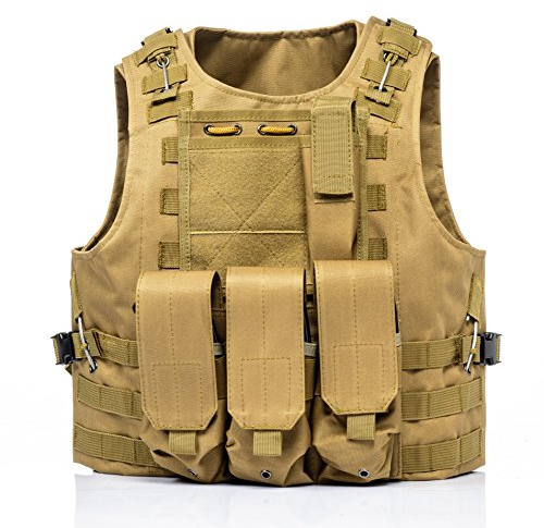 Invenko Taktische Weste für Airsoft, Paintball, Kampf, Swat, Angriff, Armee, Schießen, Jagd, Outdoor, Molle-Polizeiweste, Hellbraun, XL/4XL