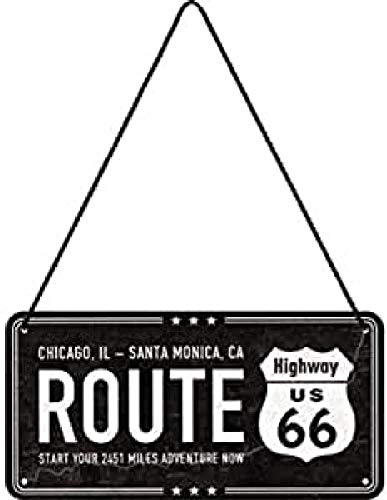 Nostalgic-Art 28025 Retro Hängeschild Highway 66 Black – Geschenk-Idee für Auto-und Motorrad-Fans, aus Metall, Vintage-Design zur Dekoration, 10 x 20 cm