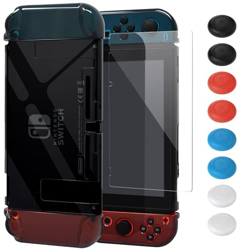 FYOUNG Schutzhülle mit Schutzfolie Kompatibel mit Nintendo Switch 2017, Stoßdämpfung und Anti-Scratch Transparent Switch Hülle Zubehör mit Displayschutzfolie und Griffkappen