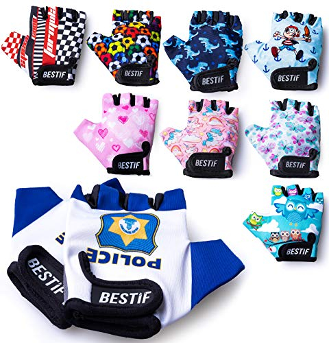 BESTIF Kinder Fahrradhandschuhe für Jungen und Mädchen Fingerlose Radhandschuhe Halbfinger | Klettverschluss | Gel Polsterung (Football, XXS/XS)