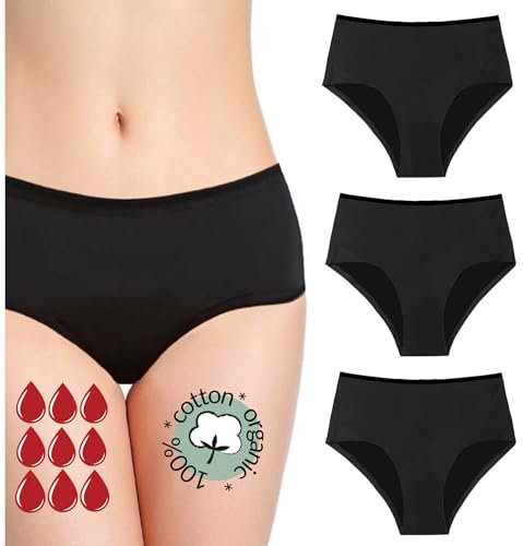 Lot de 3 Culottes Menstruelles Absorbantes = 3 tampons - Lavable - Coton - Ecologique - Menstruation - Culotte de Règles - Protection Périodique Hygiénique Flux léger à abondant ,L,Noir
