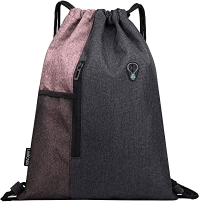 LIVACASA Turnbeutel Mit Reißverschluß Innentasche Sportbeutel Hipster Gym Bag Gefüttert Rucksack Mit Verstellbar Tunnelzug Gymsack für Damen und Herren (Rosa, 42x33cm)