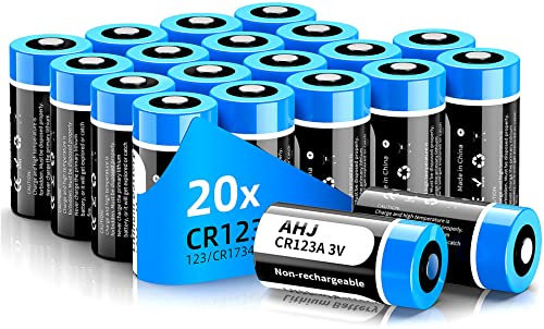 AHJ CR123A, Batterie al Litio CR123A /CR123 da 3V (confezione da 20) ad Alta Capacità da 1600mAh con Auto-Scarica Bassa - Pile Monouso, Non per Arlo