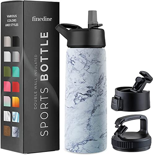 Triple Insulated Stainless Steel Water Bottle with Straw Lid - Flip Top Lid - Wide Mouth Cap (750 ML) Insulated Water Bottles, Keeps Hot and Cold - Great for Hiking & Biking (Fresh White Marble)