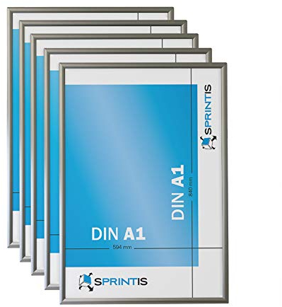 SPRINTIS - Klapprahmen, 5 Stück, Alu Rahmen, Posterrahmen, Aluminium, Silber (DIN A1)