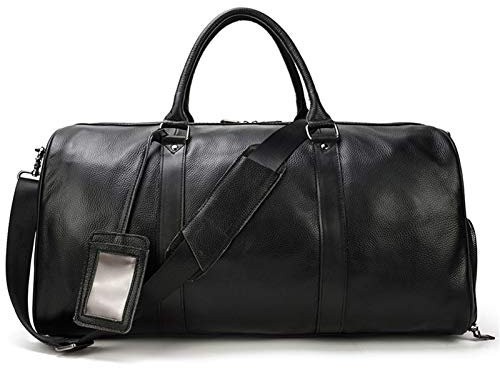 Klassische Sporttasche für Männer Frauen, Echtes Leder Große Reise Duffle Bag mit Schuhen Pouch + Schultergurt, Wochenende Nachteinkaufstasche Litschi-Muster-Gepäckhandtasche Fitness Wochenendtasche G
