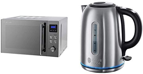 Russell Hobbs RHM2086SS Classic 17 Litre Stainless Steel Digital Microwave with Blue LED & 20460 Quiet Boil Kettle, Brushed Stainless Steel, 3000W, 1.7 Litres