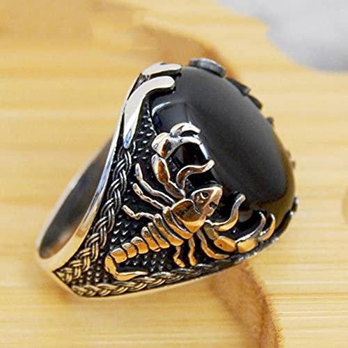DOOLY Retro Gothic Style Punk Skorpion Grün Schwarzer Stein Ring Männlich Gold Skorpion Muster Eheringe für Männer Hip Hop Türkischer Schmuck