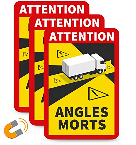 Betriebsausstattung24 3er Set Magnetschild Attention Angles Morts LKW - 17,0 cm x 25,0 cm - Französische StVO Artikel R.313-32-1 - Toter Winkel Warnschild - Frankreich - Hinweisschild