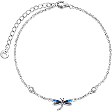 YAFEINI Libelle Fußkettchen Schmuck Geschenke für Damen Teenager Mädchen Sterling Silber Libelle Fußkettchen Kettenglied Fußkettchen mit 2,5 Zoll Verlängerungs Kette