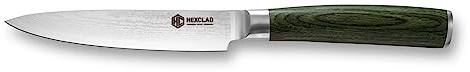 HexClad Cuchillo Multiusos de 13 cm, Hoja de Acero Inoxidable de Damasco Japonés, Mango de Madera de Pakka