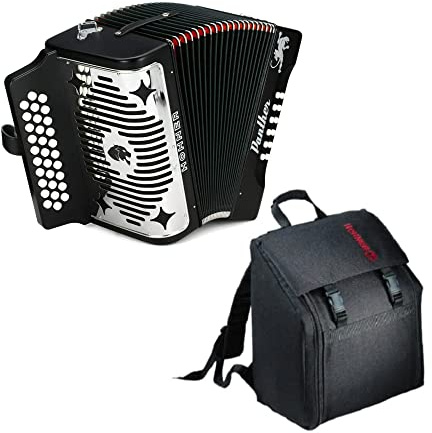 Hohner Accordions 3100FB Panther 3-Row Diatonic Accordion - Keys of F/Bb/Eb - Black Bundle with Hohner AGB Gig Bag (2 Items)
