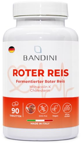 Bandini® RISO ROSSO FERMENTATO da Lievito Monascus Purpureus, 99,7mg Riso Rosso, 2,9mg di Monacolina K, Senza Additivi, Vegan, Senza OGM, Made in Italy, 90 Compresse Facili da Deglutire (3 mesi)