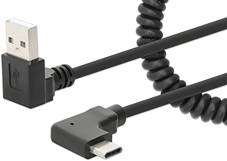 Manhattan Spiralkabel USB-A auf USB-C Ladekabel 1m schwarz
