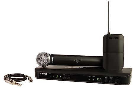 Shure BLX1288/SM58 Microfono wireless UHF - Ottimo per chiesa e palco - Durata batteria 14 ore, raggio 100 m - Include microfono portatile, cavo jack 1/4 e ricevitore doppio canale - Banda S8