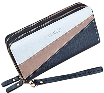 Diyafas Doppelter Reißverschluss Geldbörse für Damen Lange Portemonnaie Große Kapazität Geldbeutel Mädchen Clutch Handytasche mit Armband