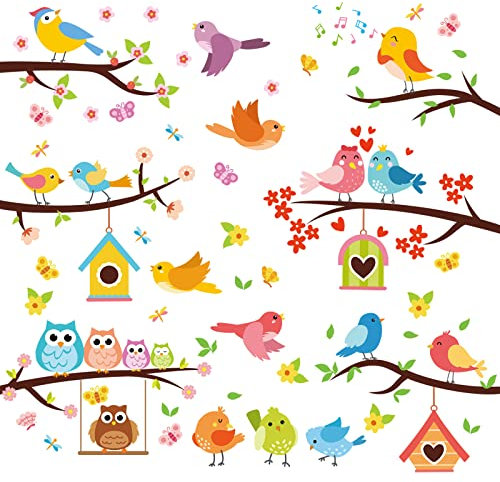 9 Blatt Fensterbilder Frühling Niedlich Vögel Fensterbilder Selbstklebend Blumen Schmetterlinge Fenstersticker Fenster Kinderzimmer Party Ostern Deko Fensterfolie Fensterdeko (A)