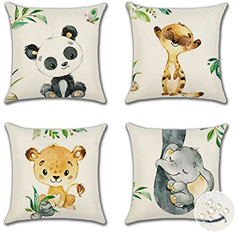 Ohok Wasserdicht Kissenbezug 45x45 cm, 4er Set Dekorativ Outdoor Kissenhülle Deko Sofakissen Couchkissen Zierkissenbezüge für Sofa Wohnzimmer Balkon Garten Auto (Süße Tiere)