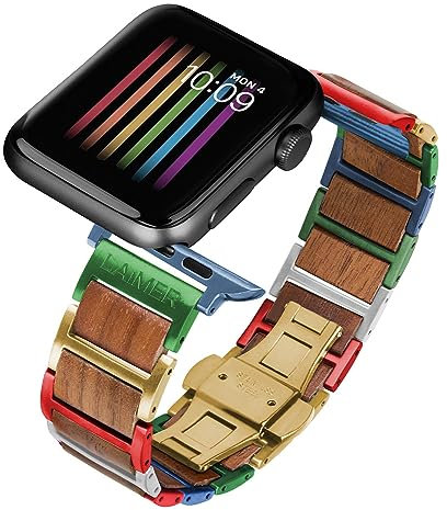 LAiMER - Limited Edition - Cinturino in legno compatibile con Apple Watch 38/40/41mm - Series 1-8/SE - Cinturino di ricambio variabile - materiali traspiranti e naturali