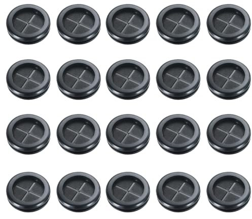 Leliafleury Closed Rubber Grommet 20 Pcs 25mm Double Sided Hole Plugs Round Rubber Grommet for Protecting Wires Plugs Cables, Black