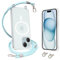 AHABIPERS Coque avec Cordon pour iPhone 15 6,1 Pouces Coque Magnétique(Clair), Compatible avec MagSafe Recharge sans Fil, Réglable Smartphone Collier Etui avec Lanière(Bleu)