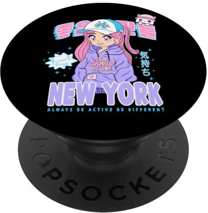 Cool Anime Manga New York Girl Illustration Dessins graphiques PopSockets PopGrip Interchangeable