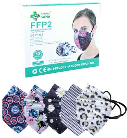 Englberger Mascarilla FFP2 Maske Muster, Atemschutzmaske, Staubschutzmaske, Mundschutzmaske Bunt, Casual 3-D Komfort Kollektion 10er Set 5 Designs Maske 5 Lagig Deutscher Händler
