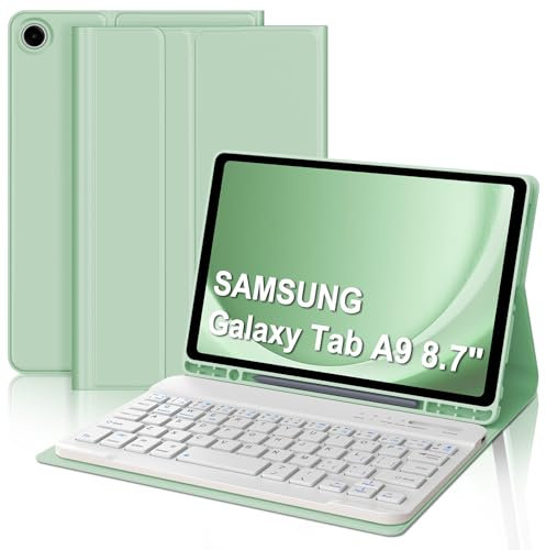 Keyboard Case for Samsung Galaxy Tab A9 8.7, Detachable Wireless Bluetooth Keyboard with Protective Cover and Pen Holder for Samsung Galaxy Tab A9 8.7 inch 2023(SM-X110/X115/X117), Grass Green
