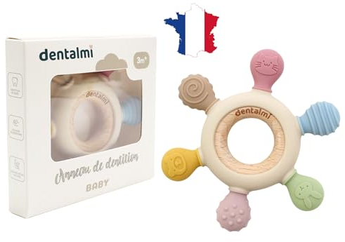 Anneau de dentition en silicone pour bébé France soulage la douleur| jouet sans BPA | convient aux enfants agés 3 à 6 mois | jouets d'éveil refrigerant|cadeau bébé pour naissance| fille,garçon,enfant