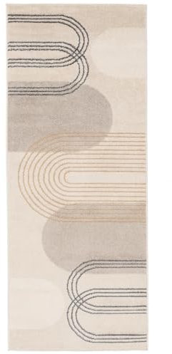 RugVista Amphi, Teppich, Moderne Teppiche, 200 x 80 cm, Rechteckig, Niedriger Stapel, Wohnzimmer, Schlafzimmer, Diele, Nur chemische Reinigung, Oeko_tex_100, Beige/Gelb