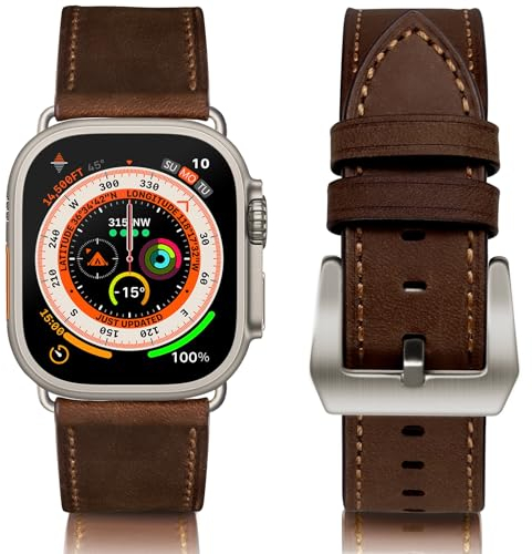 WestEagle Cinturino in pelle compatibile con Apple Watch da 49 mm, 46 mm, 45 mm, 44 mm, 42 mm, per uomo e donna, in vera pelle, vintage, per iWatch Series Ultra SE 10, 9, 8, 7, 6, 5, 4, 3, 2, 1