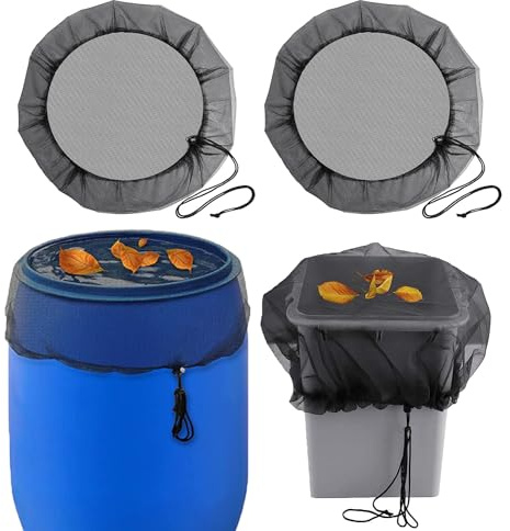 Regentonnen Netz, 2 Stück Verstellbares Regentonne Abdeckung, Regentonnennetz mit Gummizug, 95cm Durchmesser Regentonnen Mückenschutz, Regentonne Netz Schutz vor Laub und Insekt (2)