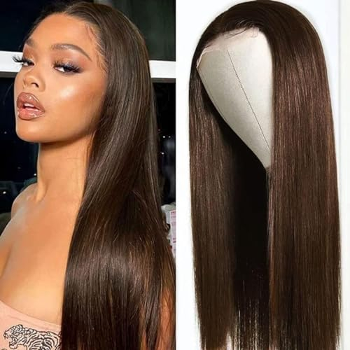 Unipearl Glatt Echthaar Perücke 5x5 HD Lace Front Wig Human Hair 75cm(30 Zoll),#2 Dunkel Braun Straight Glueless Wig 100% Brasilianisches Echthaar Perücken für Damen 150% Dichte