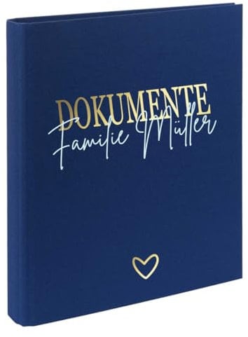 AWASG Dokumentenmappe Ordner - Personalisiert mit Namen - Ringbuch Leinen Familienordner zum Einsortieren von Unterlagen (navy)