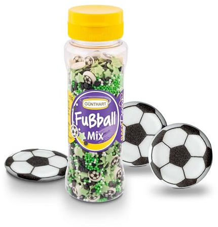 Günthart EM 2024 Fußball Mix Streusel 115 g, für Muffins zu EM Partys | Zuckerfiguren im Motiv 8 Stück im Set, Backen von Cupcakes, Kinder-Geburtstage, Einschulungen, Zuckerdekor, Backdeko