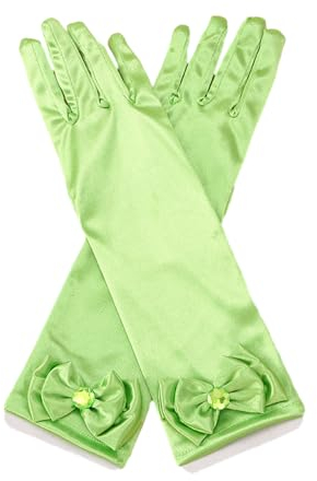 BaronHong 1 Paar Satin-Handschuhe für Mädchen, Prinzessinnen-Anziehhandschuhe mit Schleife, lange formelle Handschuhe für Partys (hellgrün, M)