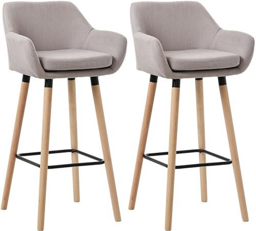 CLP 2er Set Barhocker Grant I Thekenhocker Mit Stoff-Bezug I Buchenholz-Gestell, Farbe:Taupe