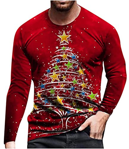Mens Xmas Sweatshirt UK Sale, Funny Christmas Jumper 3D Printed Pullover Long Sleeve Tops Crewneck Tshirts Ugly Novelty Sweater Comfortable Tee Casual Shirt Activewear Lightweight Sweatshirts