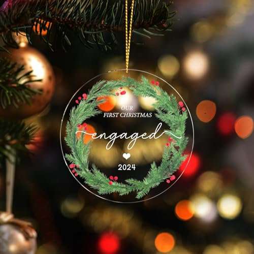 Our First Christmas Engaged Baubles 2024 Christmas Tree Decorations Memorial Christmas Ornaments - Engagement Gifts for Couples, Couples Engagement Ornament 2024