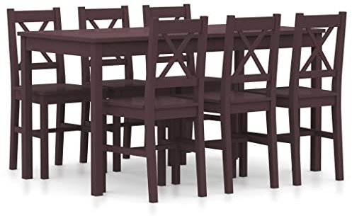 Möbelsets, Küchen- und Esszimmermöbel-Set, 7-teilig, Kiefernholz, Dunkelbraun