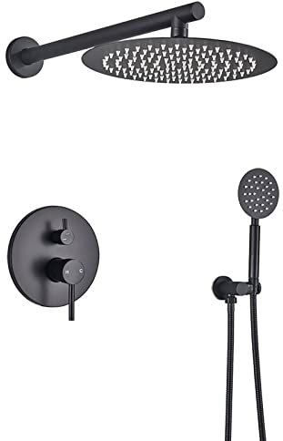 QTANZIQI Wasserhahn/Wasserhahn, Dusche, Wandmontage, Duscharmatur-Set, Mattschwarz, Regendusch-Kombi-Set, Edelstahl-Badewanne und Duschverkleidungsset mit Handbrause und Regenduschkopf